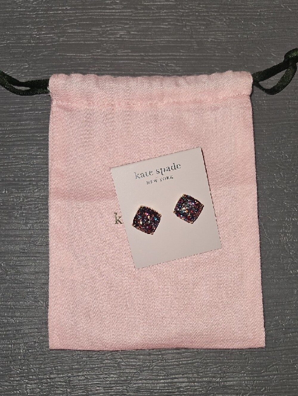 kate spade Multicolor Glitter Square Stud Earrings with Gold Trim And Dust Bag - Picture 2 of 4